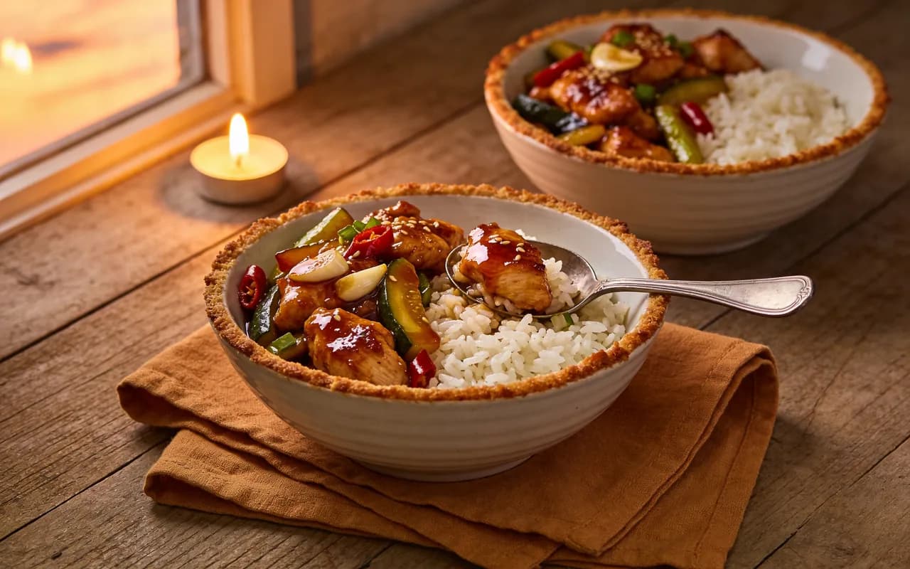 Spicy Honey Garlic Chicken Rice Bowls