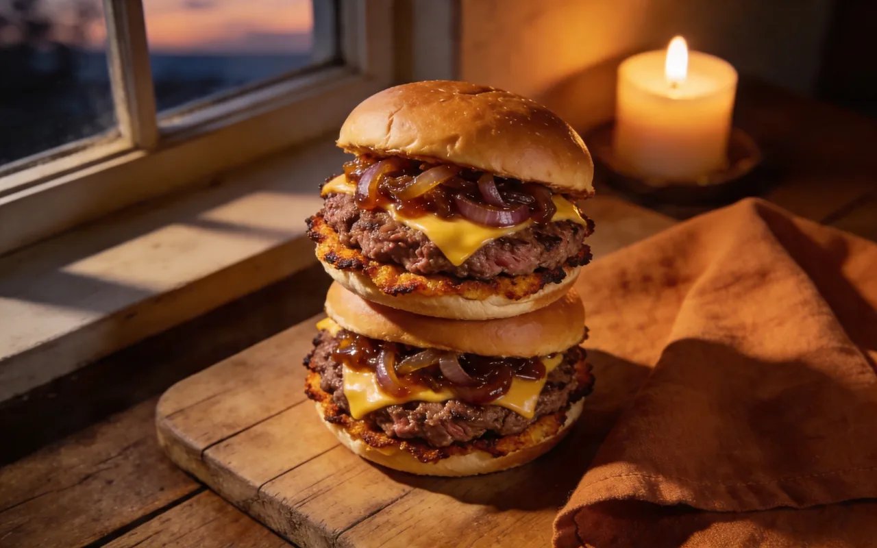 Crispy-Edged Smashburgers with Melty Cheese & Caramelised Onion Jam