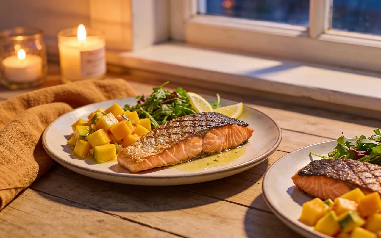 Crispy-Skinned Salmon with Bright Mango Salad