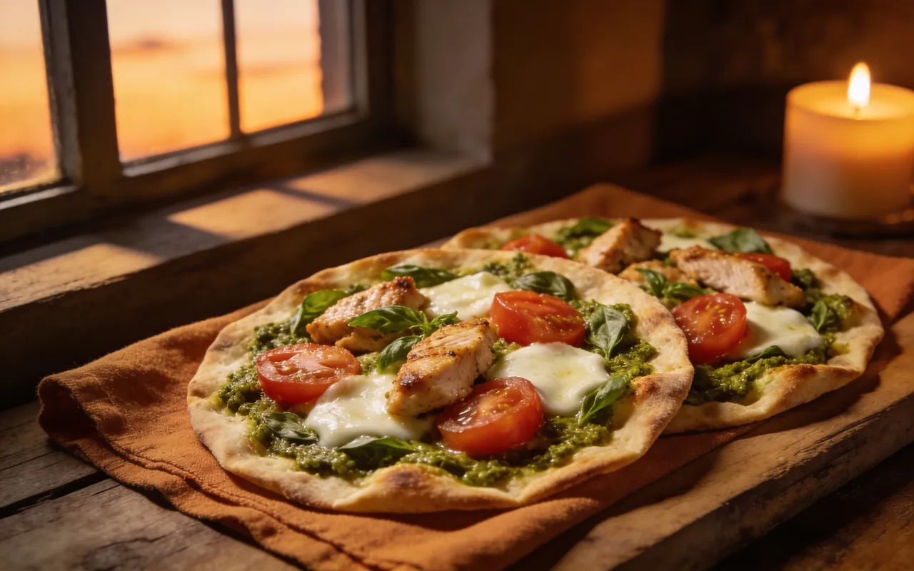 Crispy Pesto Chicken Mozzarella Flatbreads